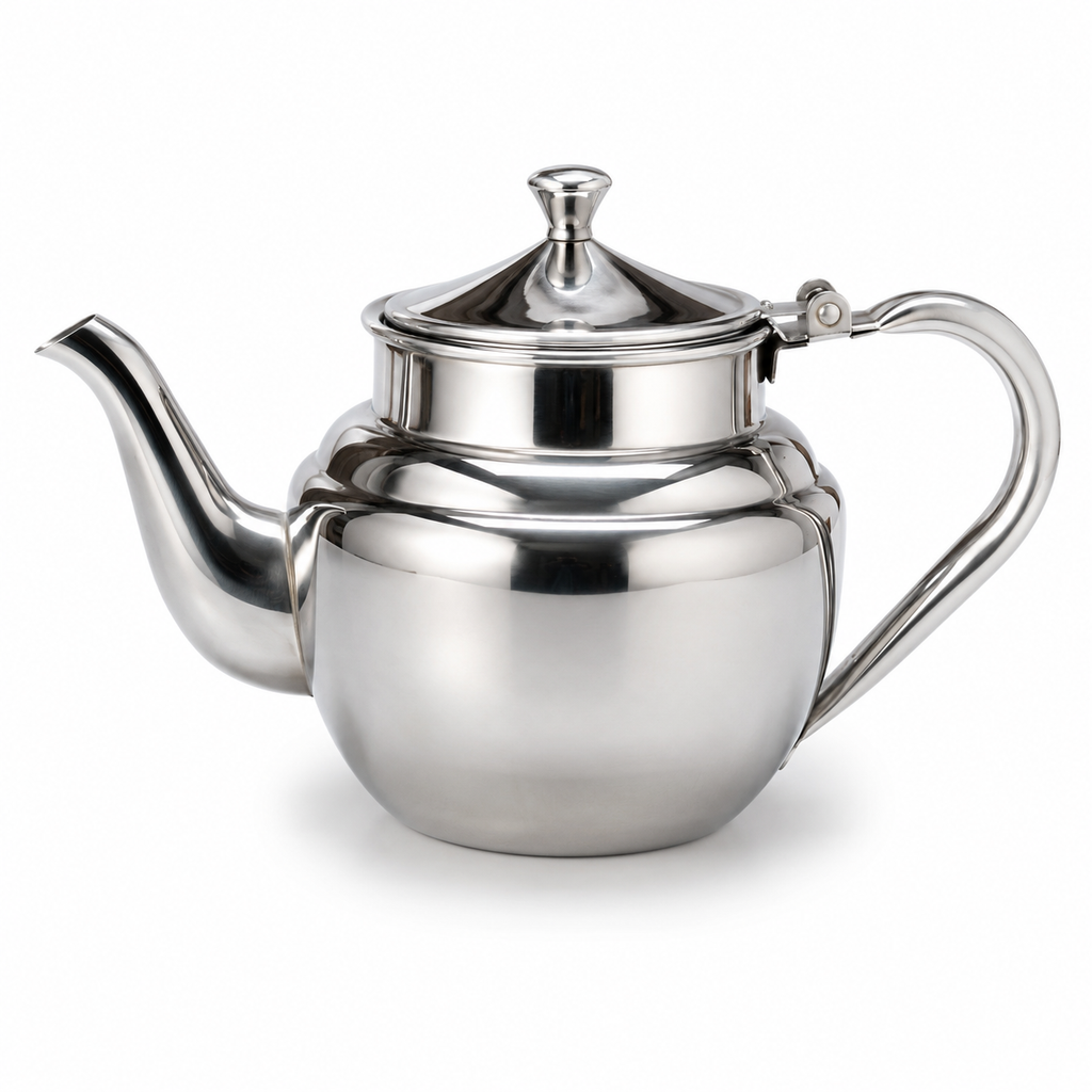 Mauritanian Stainless Steel Teapot 17oz – Attaya (Atay) Green Tea Kettle, Mirror Finish