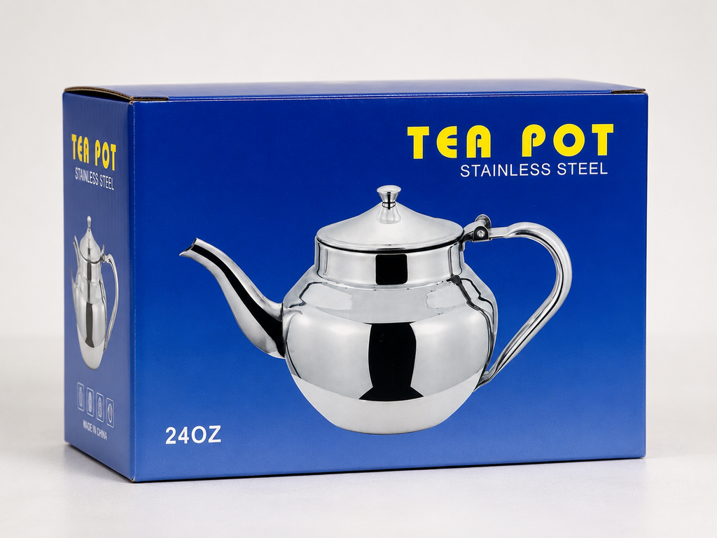 Mauritanian Stainless Steel Teapot 24oz – Attaya (Atay) Green Tea Kettle, Large Mirror Finish