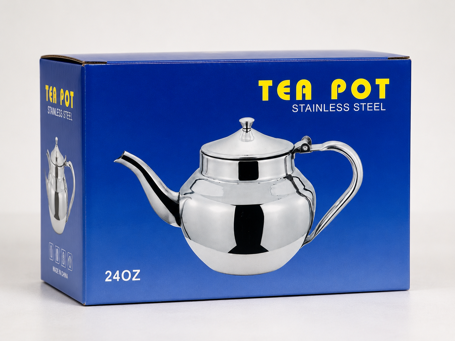 Mauritanian Stainless Steel Teapot 24oz – Attaya (Atay) Green Tea Kettle, Large Mirror Finish