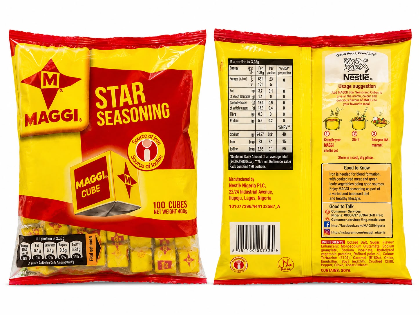 MAGGI Star Seasoning Cubes 400g (100 Cubes) – Nestlé Nigeria Halal Bouillon, Source of Iron & Iodine