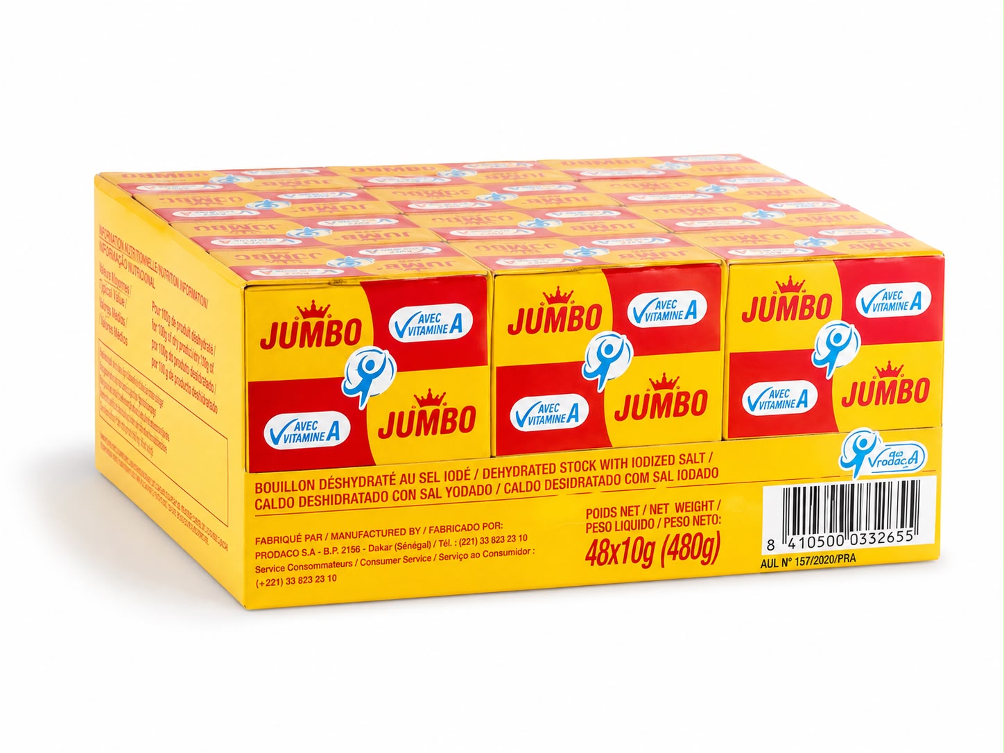 JUMBO Bouillon Cubes 480g Box (24 Cubes) – Senegal Dehydrated Seasoning with Vitamin A & Iodized Salt (Halal)