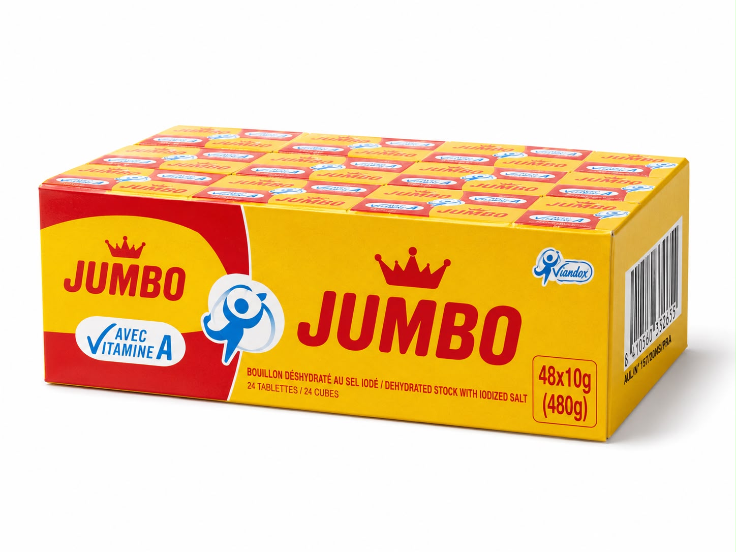 JUMBO Bouillon Cubes 480g Box (24 Cubes) – Senegal Dehydrated Seasoning with Vitamin A & Iodized Salt (Halal)
