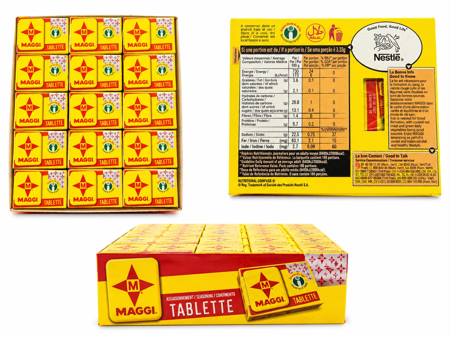 MAGGI Tablette Halal Seasoning Cubes – 180 Cube Box | Nestlé Bouillon Seasoning (Assaisonnement)