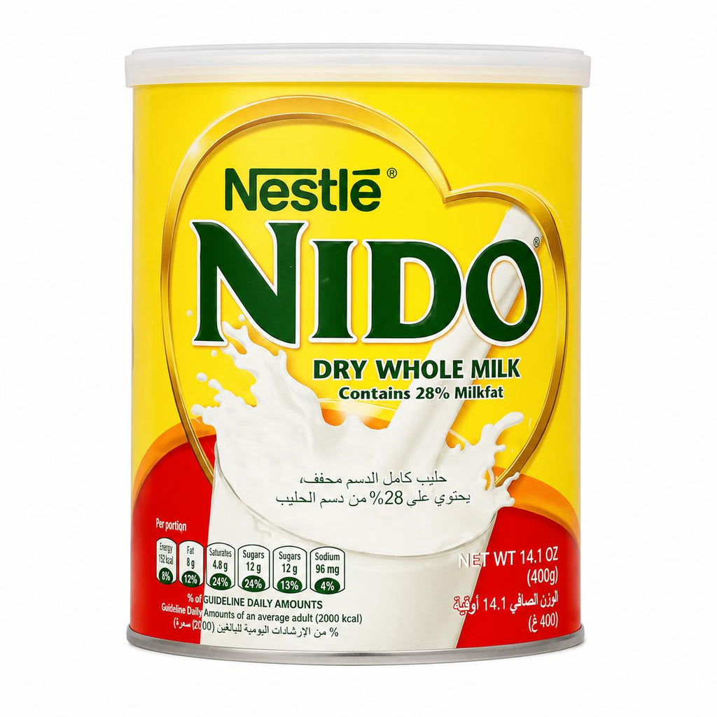 Nestlé NIDO Dry Whole Milk Powder 400g Can – Instant Full Cream Milk (28% Milkfat), Rich in Calcium & Protein