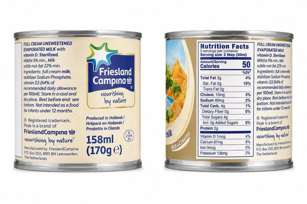 Peak Evaporated Milk 170g (158ml) – Full Cream Unsweetened, Rich & Creamy, Product of Holland