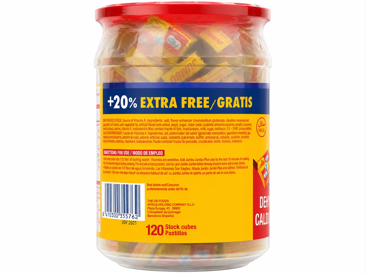JUMBO Halal Stock Cubes – 120 Bouillon Cubes (100 + 20 Free) | Dehydrated Seasoning, Product of Spain